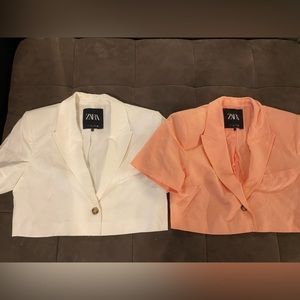Zara Linen Blend Cropped Blazer Set
